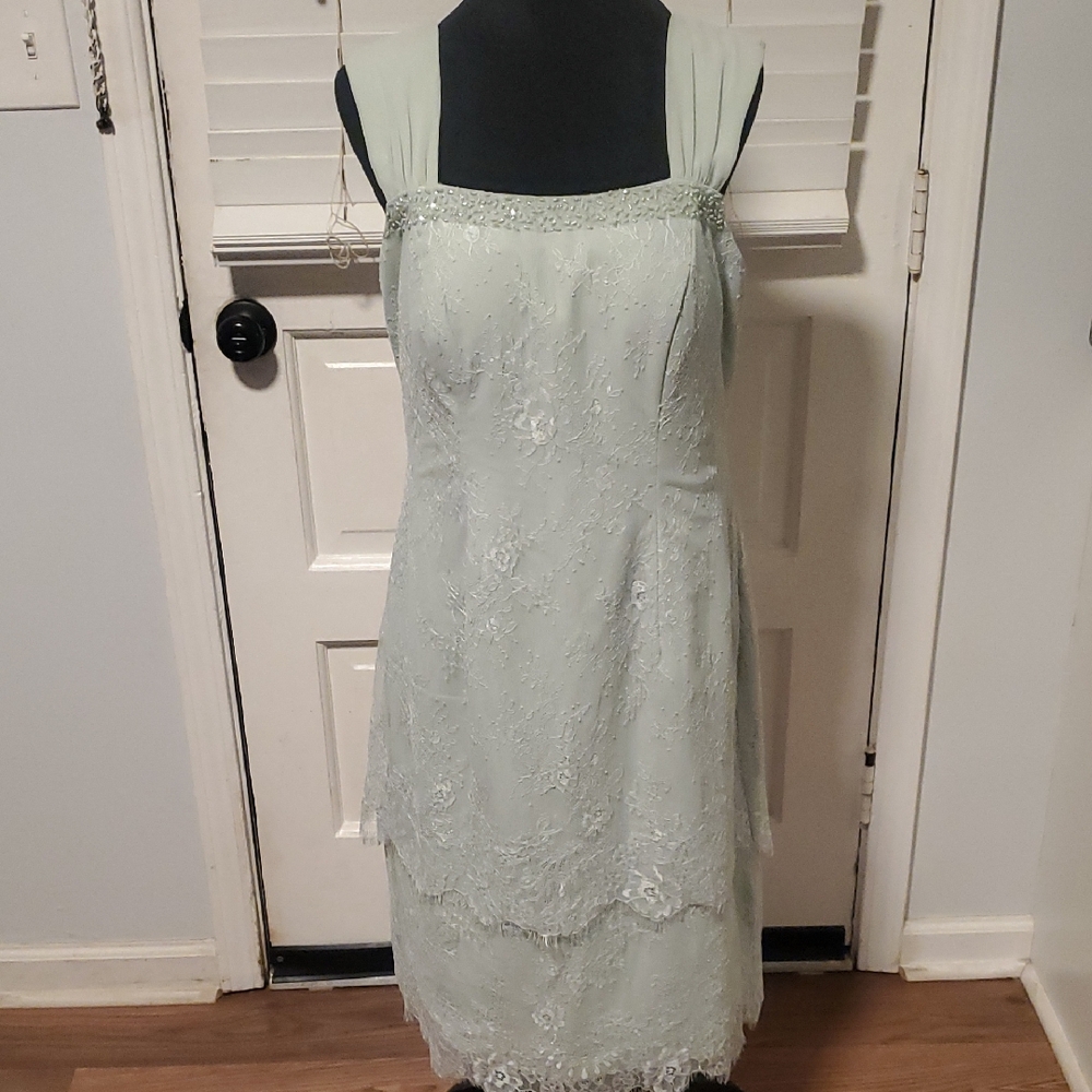 Azazie Light Mint Green Lace Midi Dress